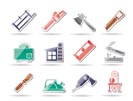 Woodworking industry and Woodworking tools icons - vector icon set