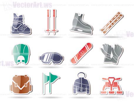 ski and snowboard equipment icons - vector icon set