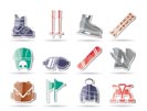 ski and snowboard equipment icons - vector icon set