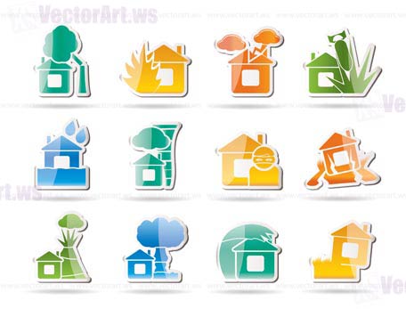 home and house insurance and risk icons - vector icon set