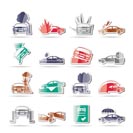 car and transportation insurance and risk icons - vector icon set