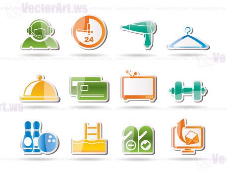 hotel and motel amenity icons - vector icon set