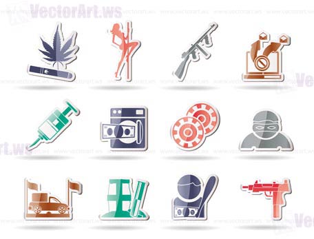 mafia and organized criminality activity icons - vector icon set