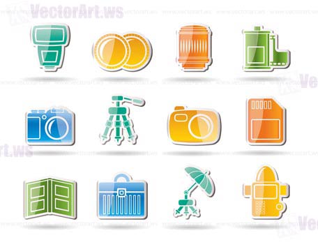 Photography equipment icons - vector icon set