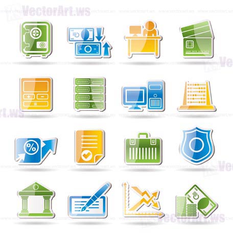 bank, business, finance and office icons - vector icon set