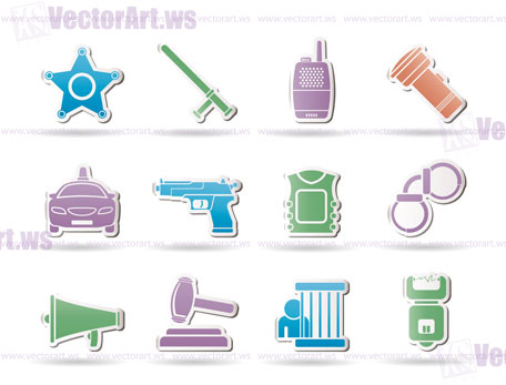 law, order, police and crime icons - vector icon set