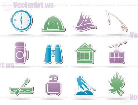 Travel, Tourism, vacation  and mountain objects - vector illustration