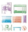 nursery and children room objects, furniture and equipment - vector illustration