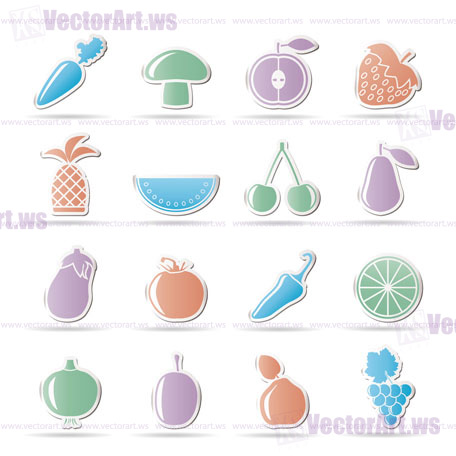 Different kinds of fruits and Vegetable icons - vector icon set