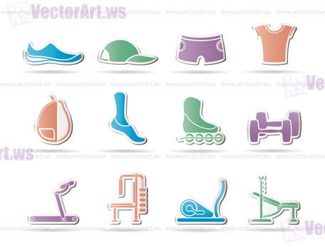 sports equipment and objects icons - vector icon set 1