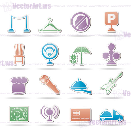 restaurant, cafe, bar and night club icons - vector icon set