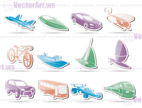 different kind of transportation and travel icons - vector icon set