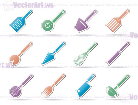 different kind of kitchen accessories and equipment icons - vector icon set