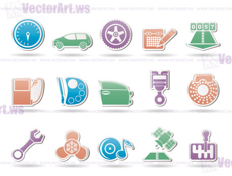 car parts, services and characteristics icons - vector icon set