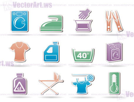 Washing machine and laundry icons - vector illustration