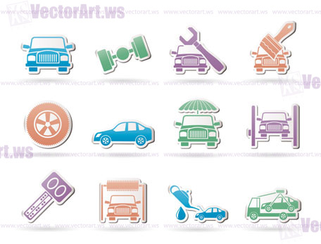 auto service and transportation icons - vector icon set