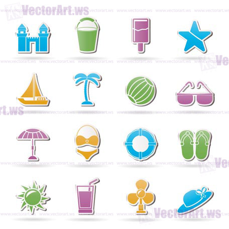 Beach, sea and holiday icons - vector icon set