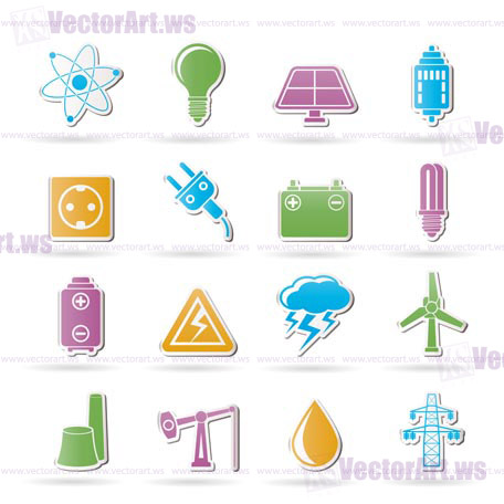 Power and electricity industry icons - vector icon set