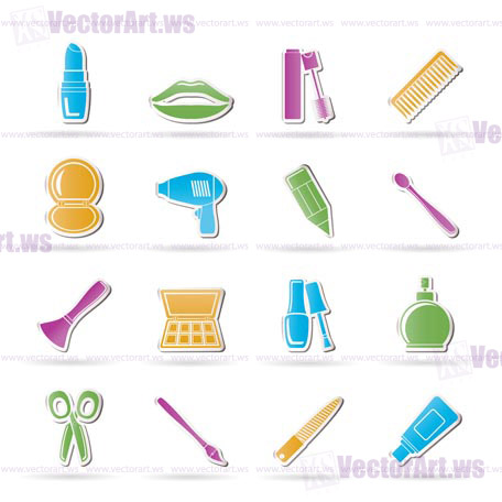 cosmetic, make up and hairdressing icons - vector icon set