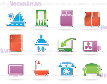 Hotel and motel room facilities icons - vector icon set