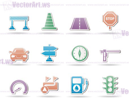 Road, navigation and traffic  icons - vector icon set