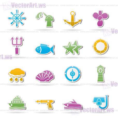 Marine and sea icons - vector icon set