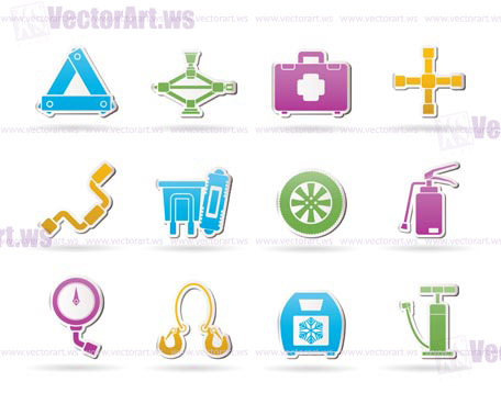 car and transportation equipment icons - vector icon set