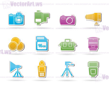 Photography equipment and tools icons - vector icon set