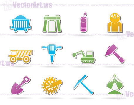 Mining and quarrying industry objects and icons - vector icon set