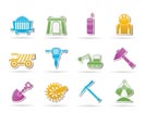 Mining and quarrying industry objects and icons - vector icon set