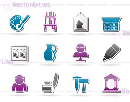 Fine art objects icons - vector icon set