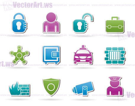 social security and police icons - vector icon set