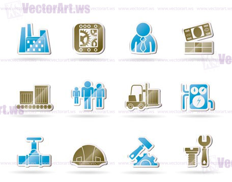 Business, factory and mill icons - vector icon set