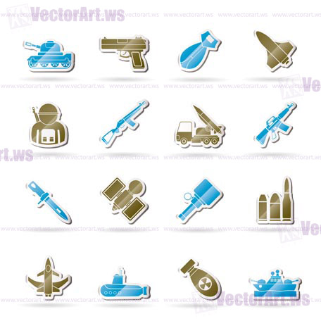 Army, weapon and arms Icons - vector icon set