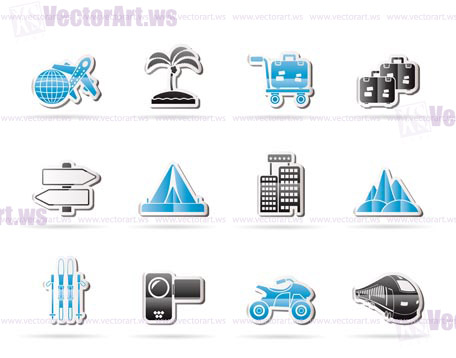 Holiday travel and transportation icons - vector icon set