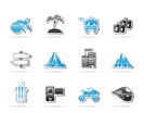 Holiday travel and transportation icons - vector icon set