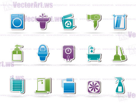 Bathroom and toilet objects and icons - vector icon set