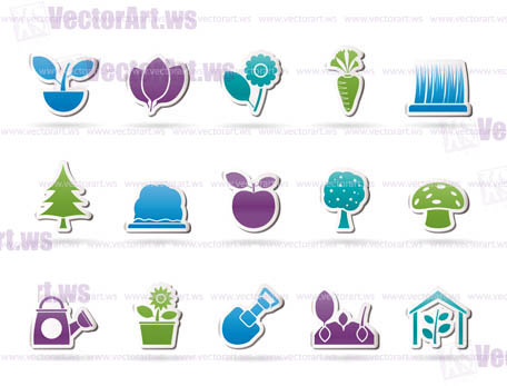 Different Plants and gardening Icons - vector icon set