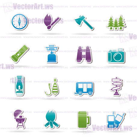 Camping, travel and Tourism icons - vector icon set