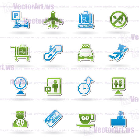 Airport and transportation icons - vector icon set