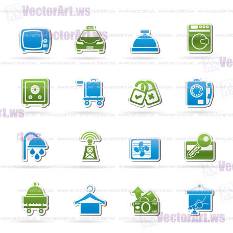 Hotel and motel room facilities icons - vector icon set