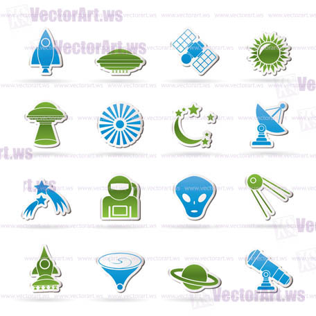 astronautics, space and universe icons - vector icon set