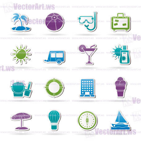 Vacation and holiday icons - vector icon set
