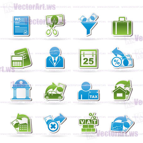 Taxes, business and finance icons - vector icon set