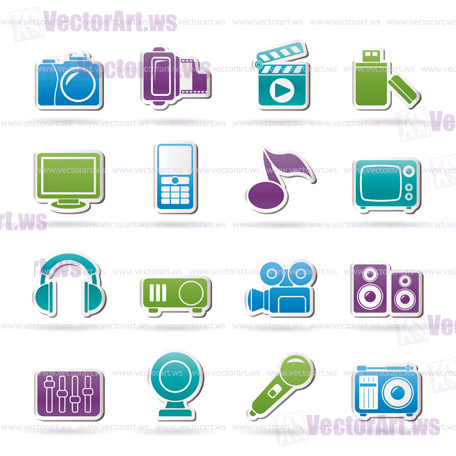 multimedia and technology icons - vector icon set