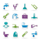 plumbing objects and tools icons - vector icon set