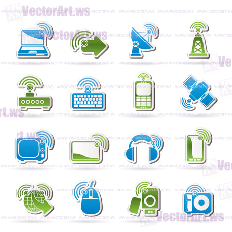 wireless and technology icons - vector icon set