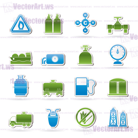 Natural gas objects and icons - vector icon set