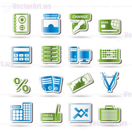 bank, business, finance and office icons - vector icon set