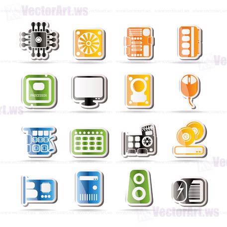 Simple Computer  Performance and Equipment Icons - Vector Icon Set